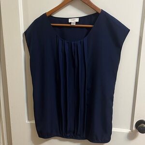 LOFT Women's Deep Blue Pleated Blouse